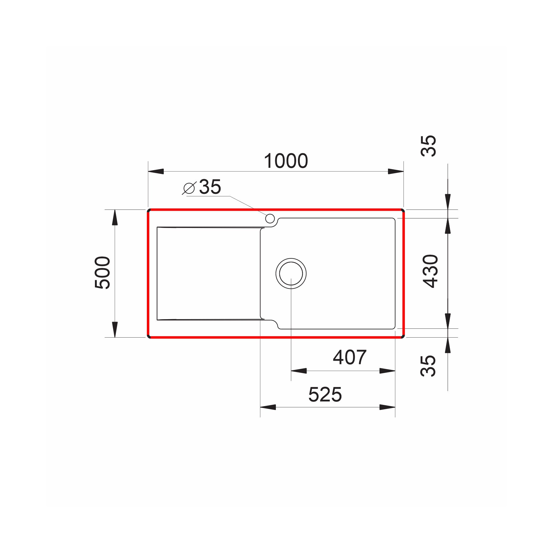 Chiuveta soft compozit Pyramis Level DUROTHEK 100x50 1B1D DR ALB