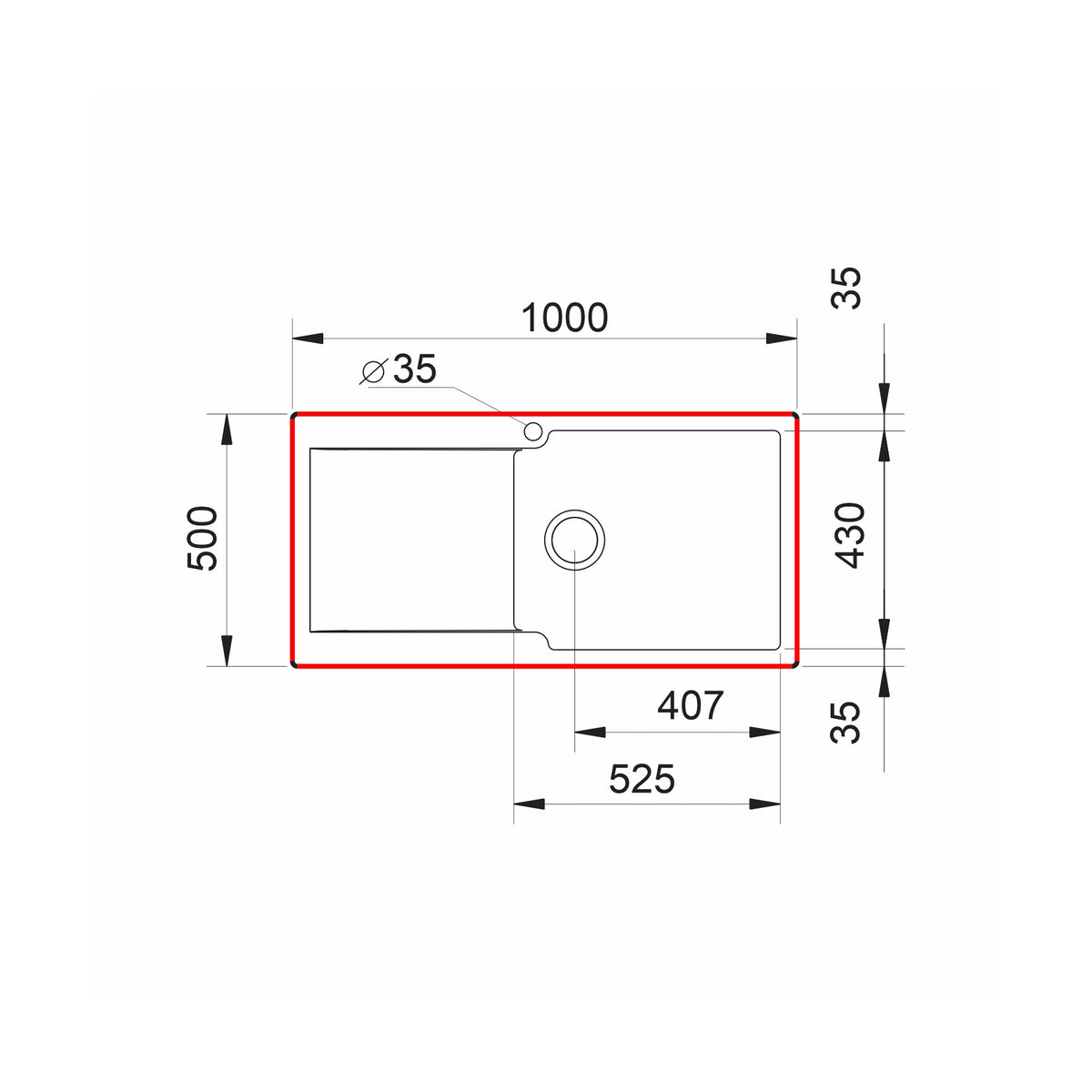 Chiuveta soft compozit Pyramis Level DUROTHEK 100x50 1B1D DR ALB
