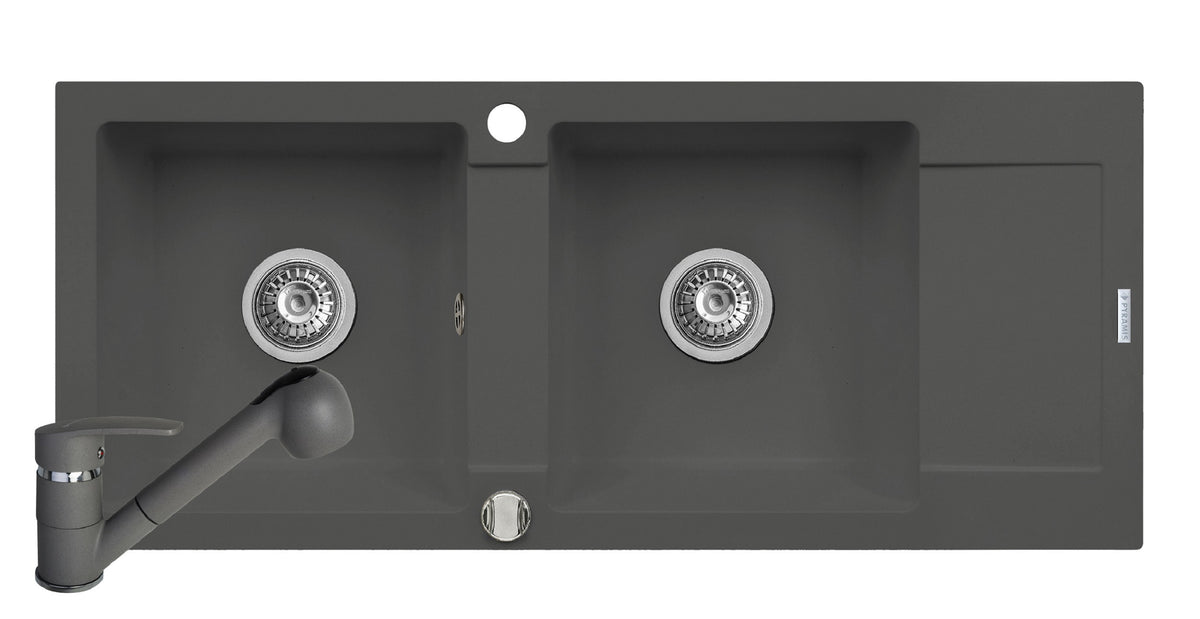 Set chiuveta Pyramis MIDO 116x50 2B1D & baterie FIDO - Grey