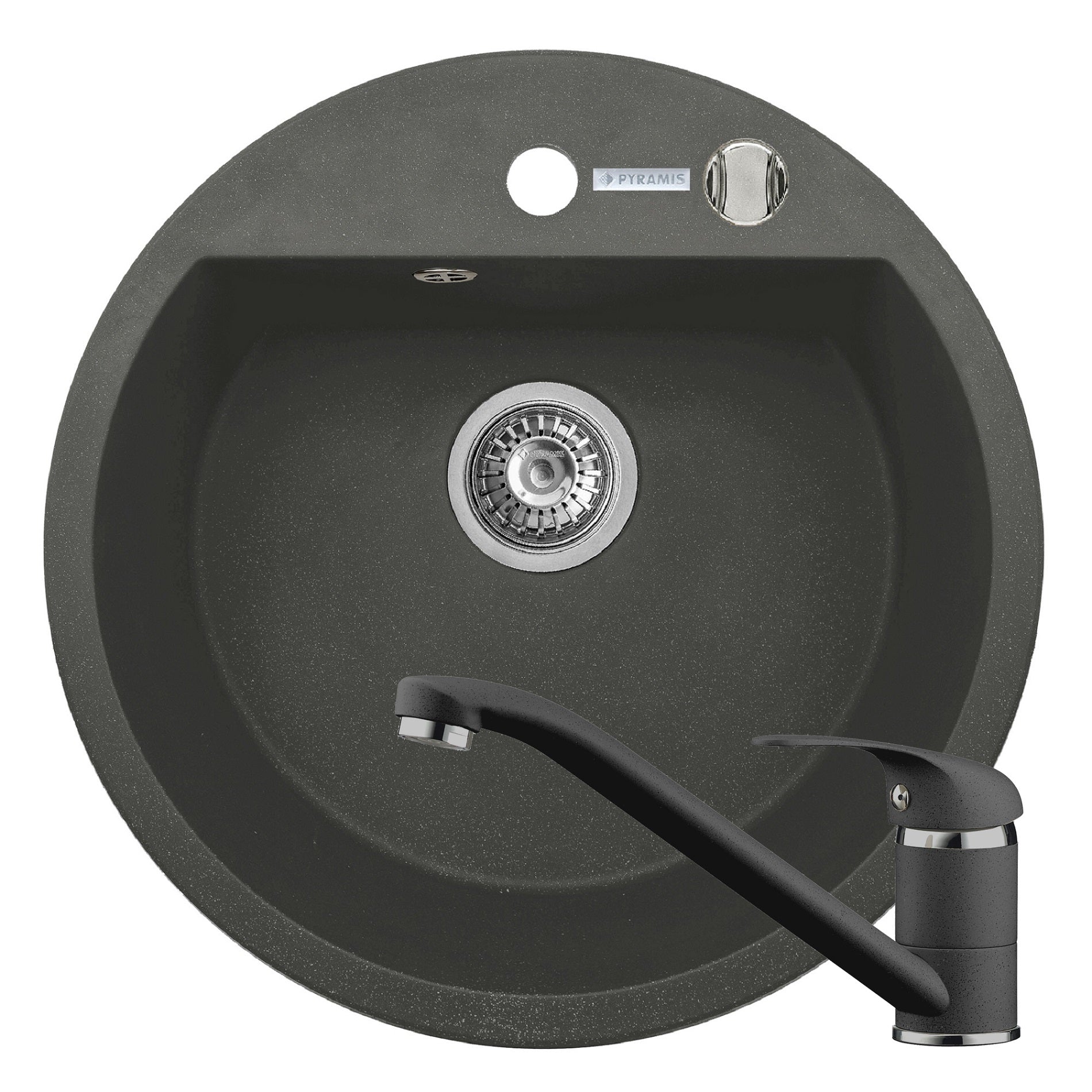 Set chiuveta granit MIDO 1B Ø51 & baterie ASALIA - Black
