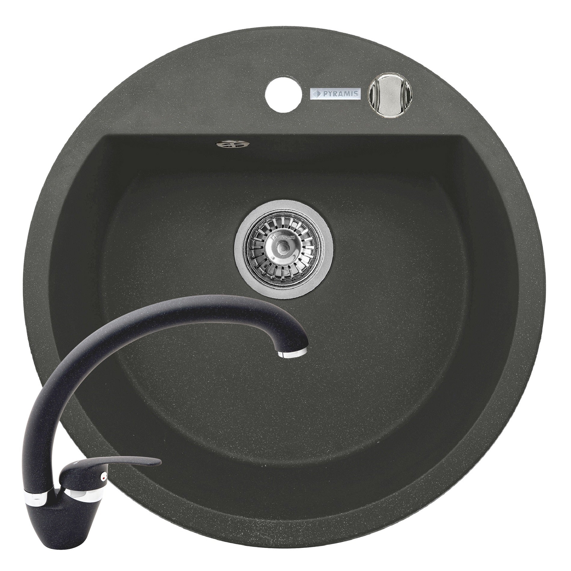 Set chiuveta granit MIDO 1B Ø51 & baterie OSSIA - Black
