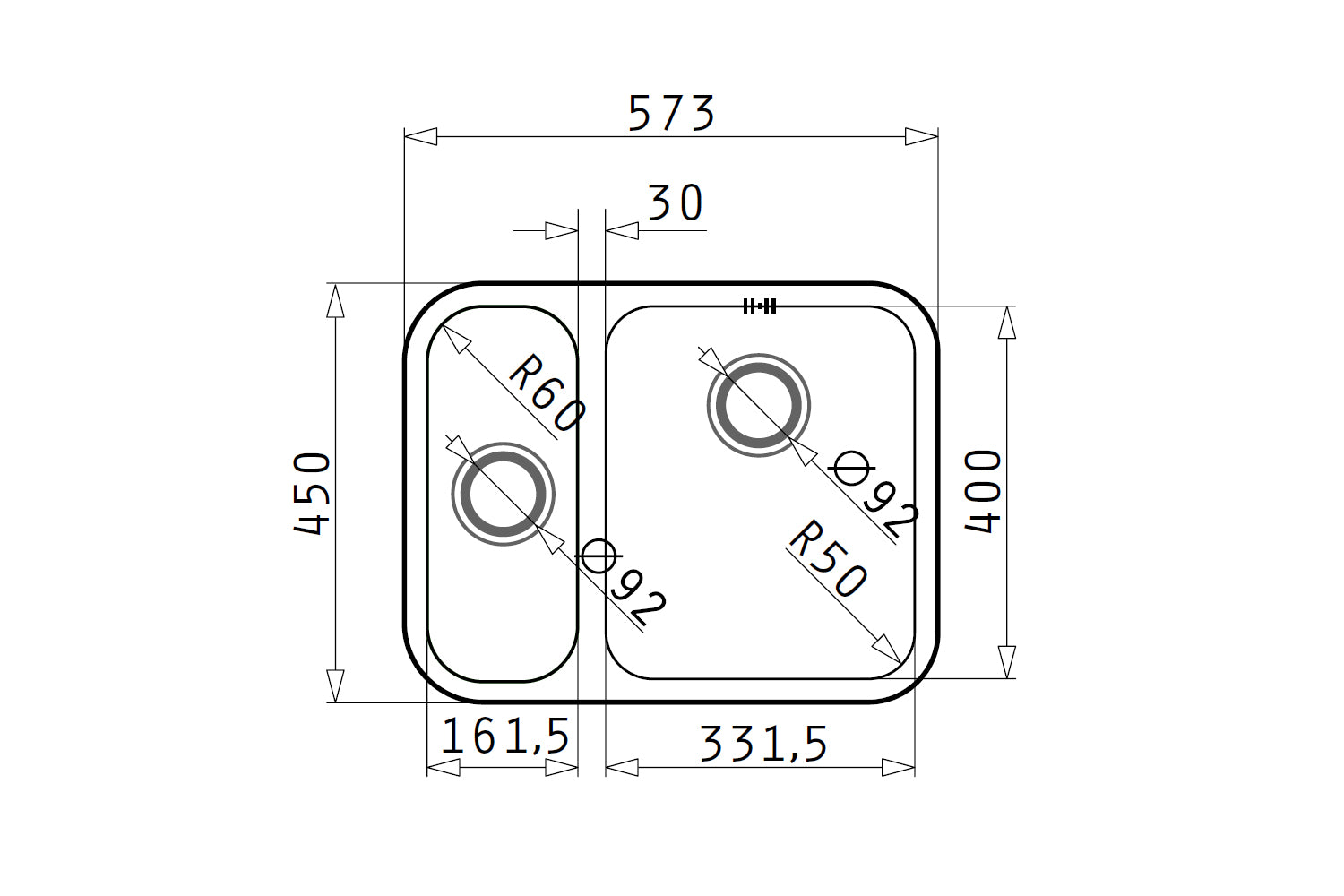 Chiuveta inox Pyramis RELIA 57x45 1 1/2B DR