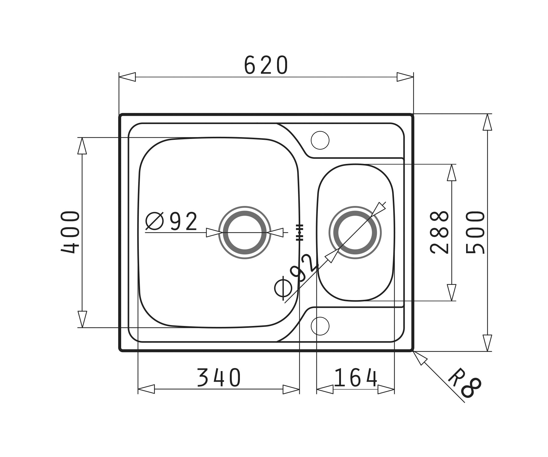 Chiuveta inox Pyramis FEDRA EXTRA 62x50 1 1/2B LN