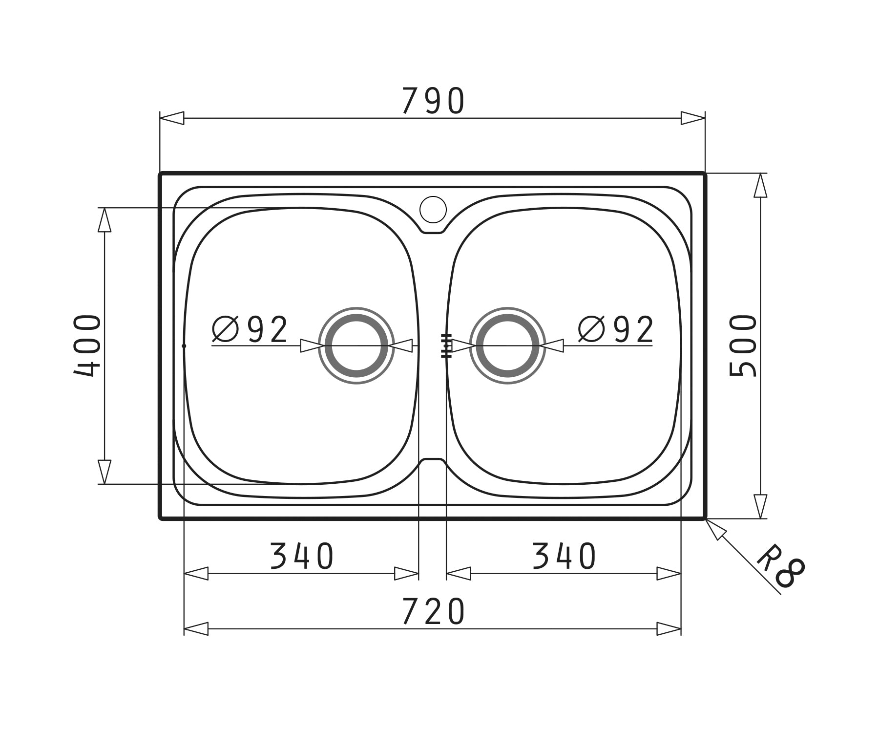 Chiuveta inox Pyramis AURORA 79x50 2B LN