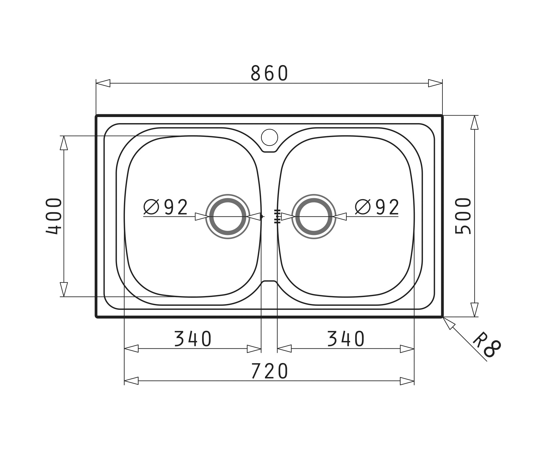 Chiuveta inox Pyramis AURORA 86x50 2B SM
