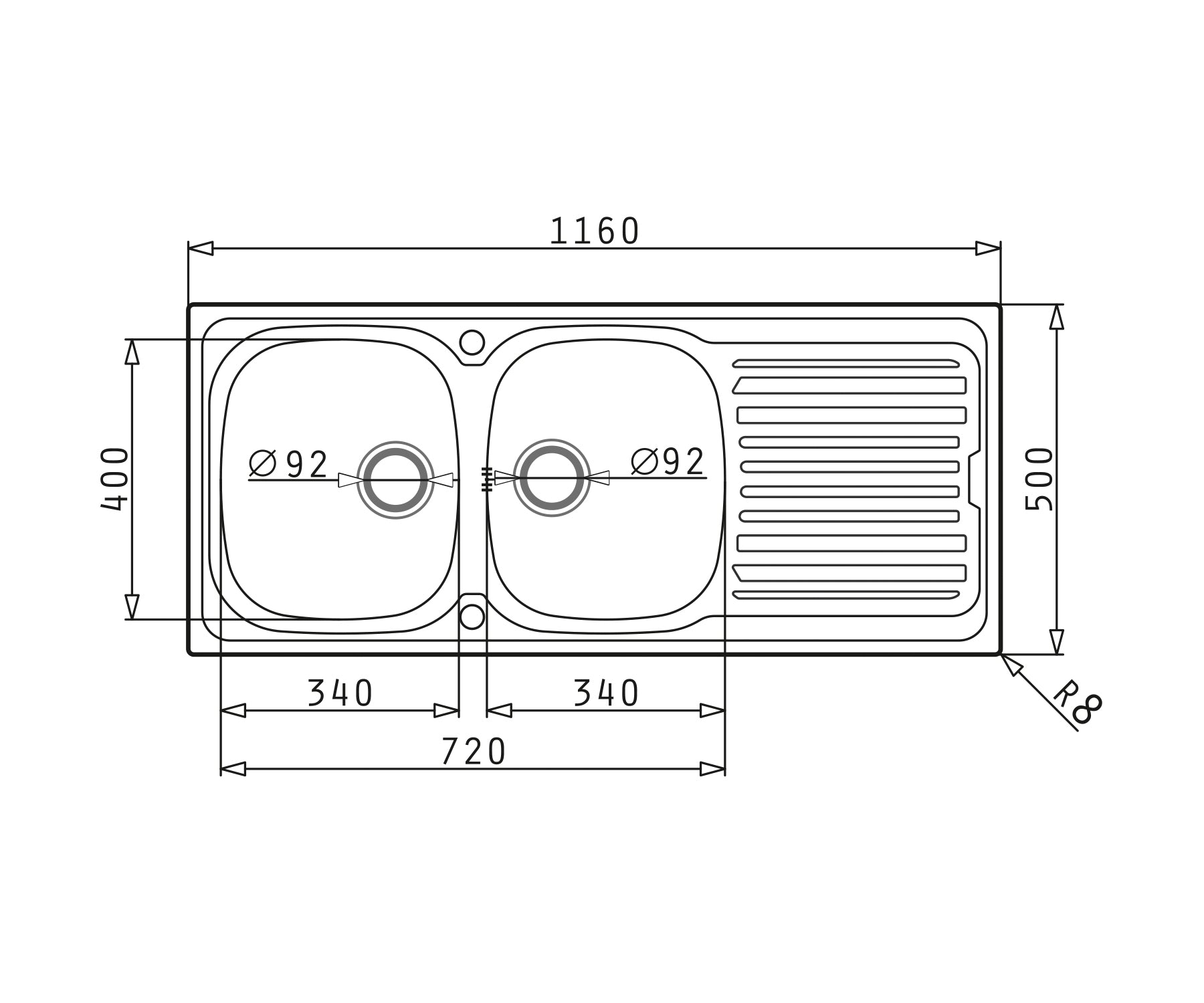 Chiuveta inox Pyramis AURORA 116x50 2B1D SM