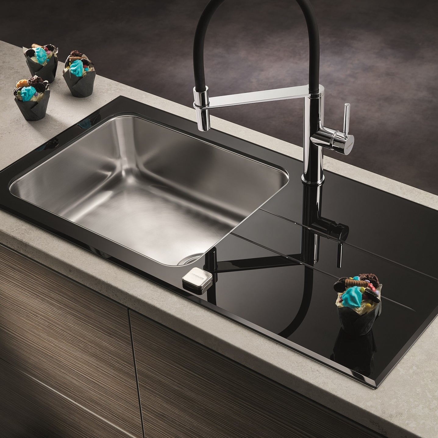 Chiuveta Pyramis CONCERTO 100x50 1B 1D Black Glass & Inox