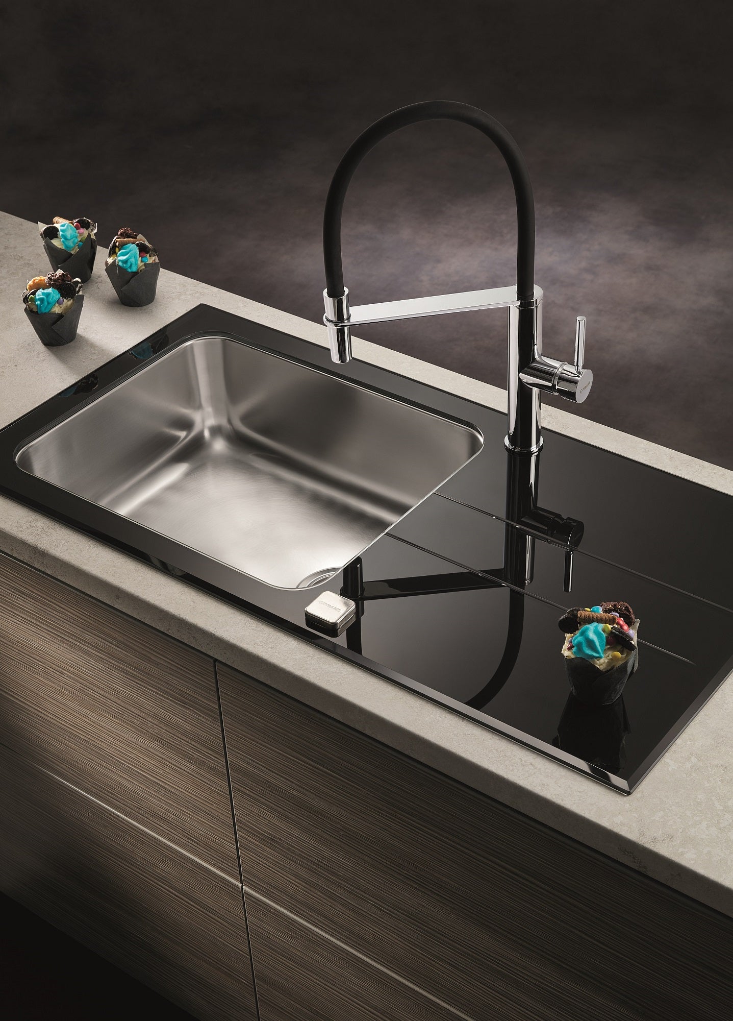 Chiuveta Pyramis CONCERTO 100x50 1B 1D Black Glass & Inox