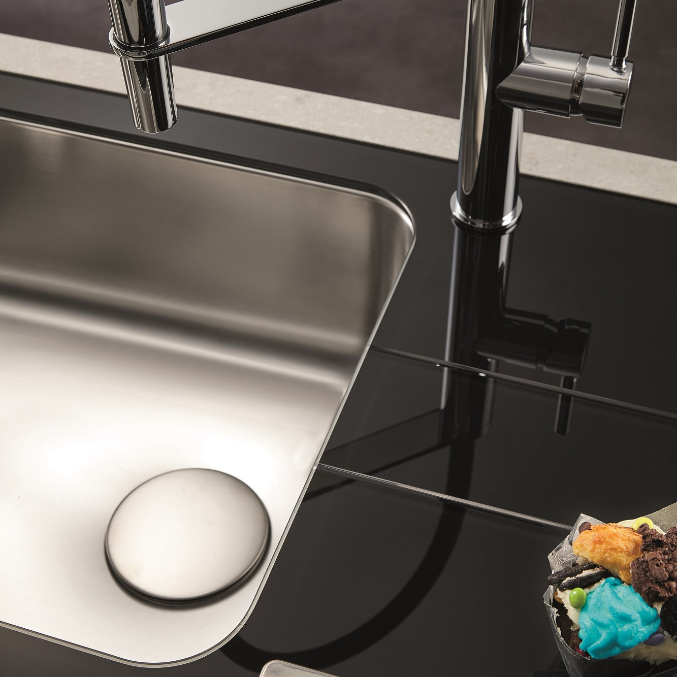Chiuveta Pyramis CONCERTO 116x50 2B 1D Black Glass & Inox