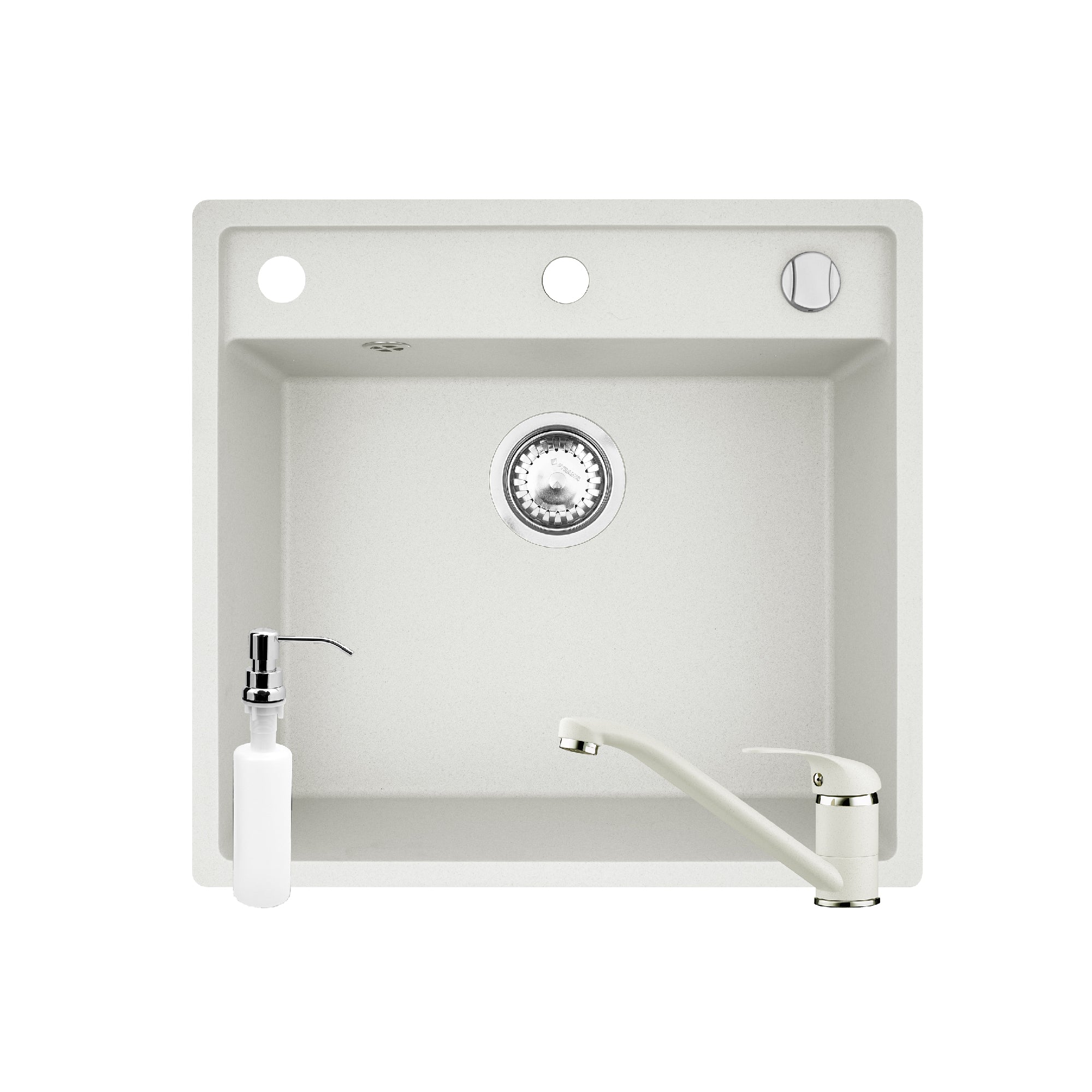 Set 3in1 chiuveta granit Cristal 1B 53x50 Snow
