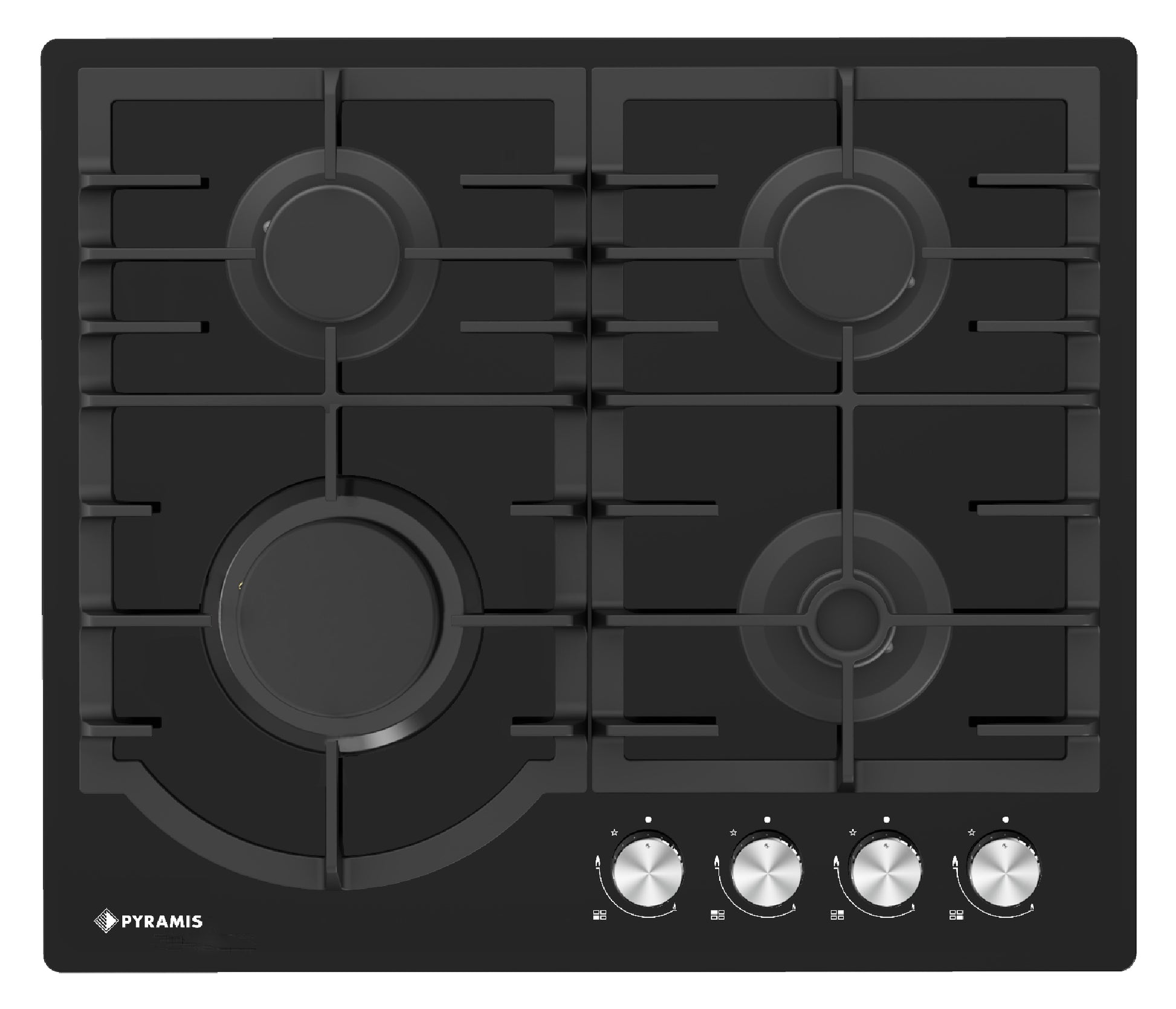 Plita gaz Pyramis 60PG 6501 Black Glass si Fonta