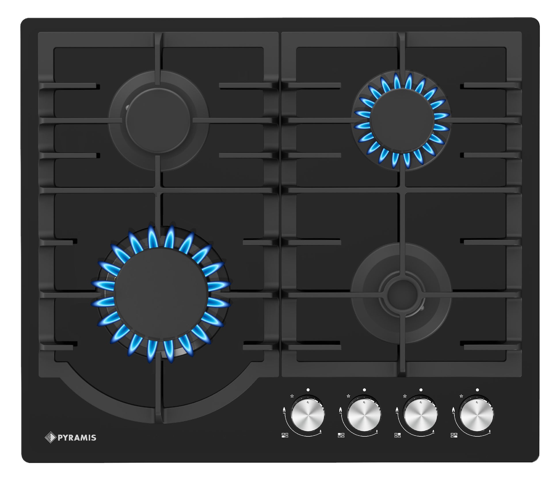 Plita gaz Pyramis 60PG 6501 Black Glass si Fonta