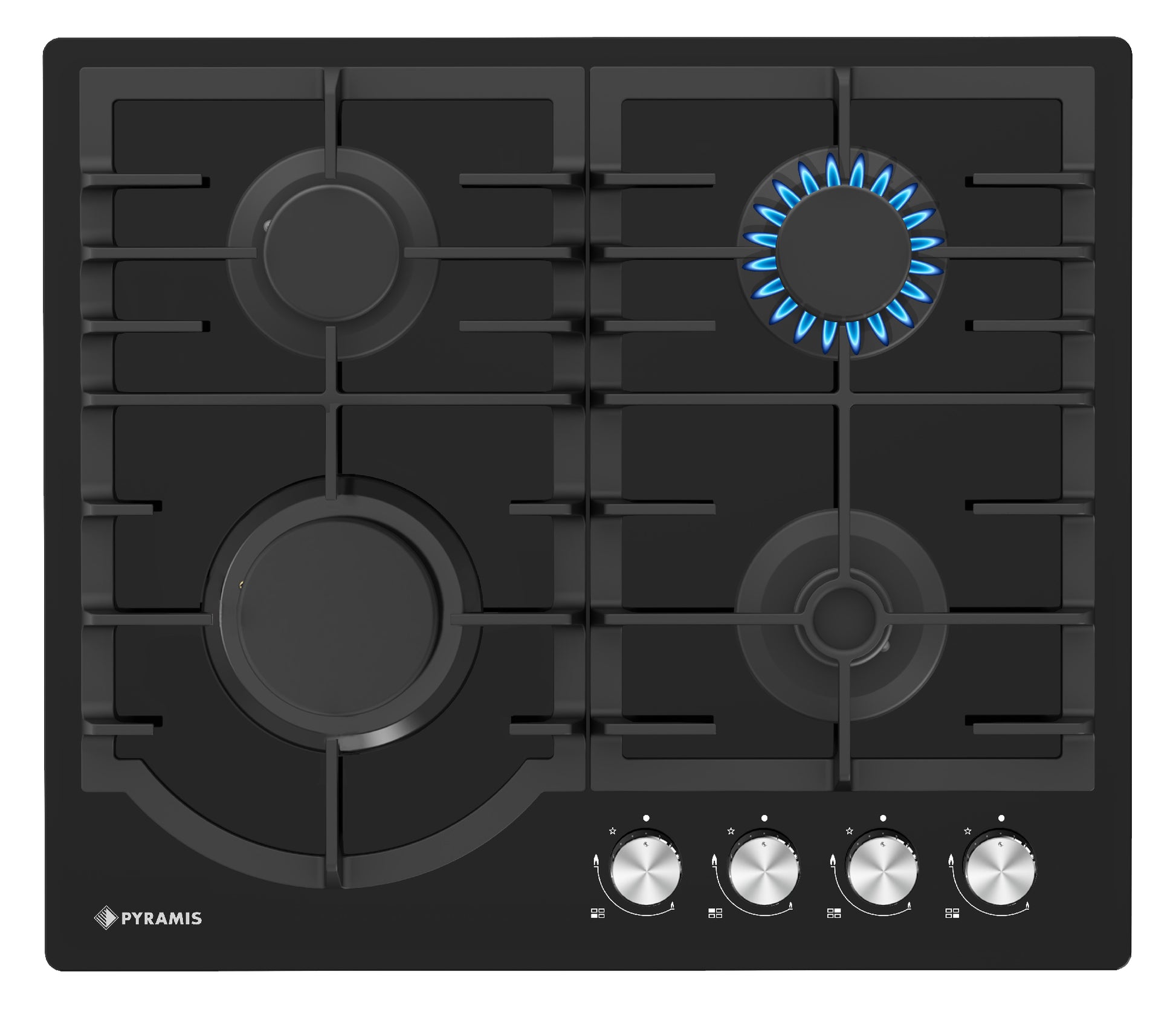 Plita gaz Pyramis 60PG 6501 Black Glass si Fonta