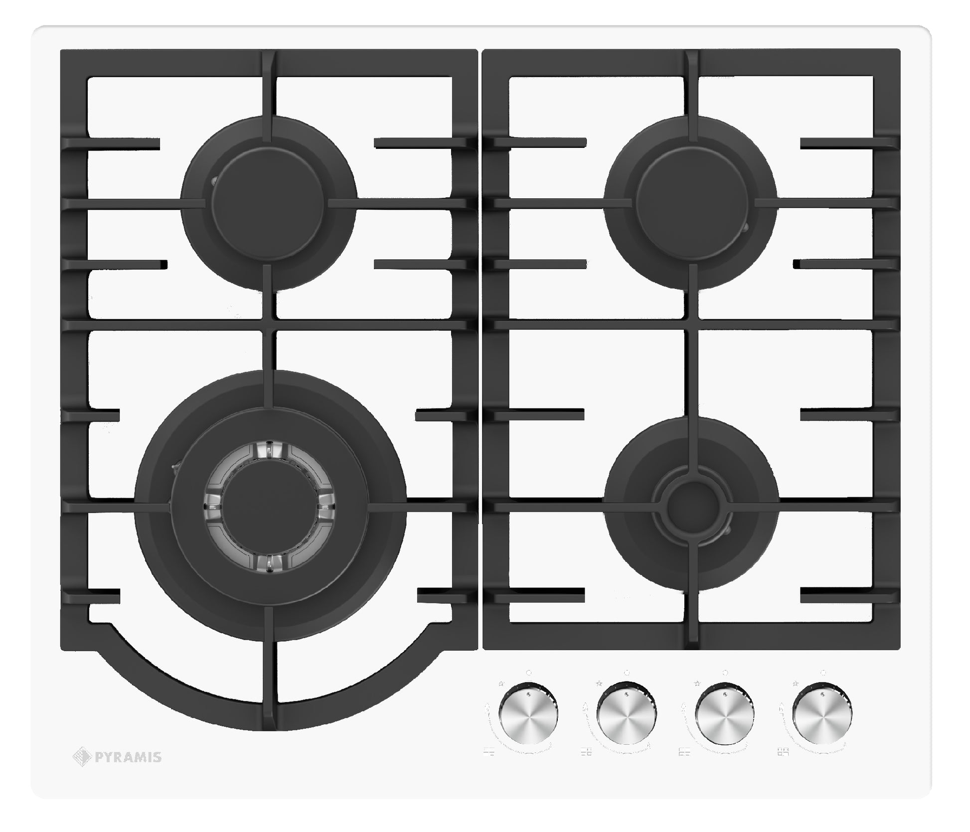 Plita gaz Pyramis 60PG 6512 White Glass, Wok si Fonta