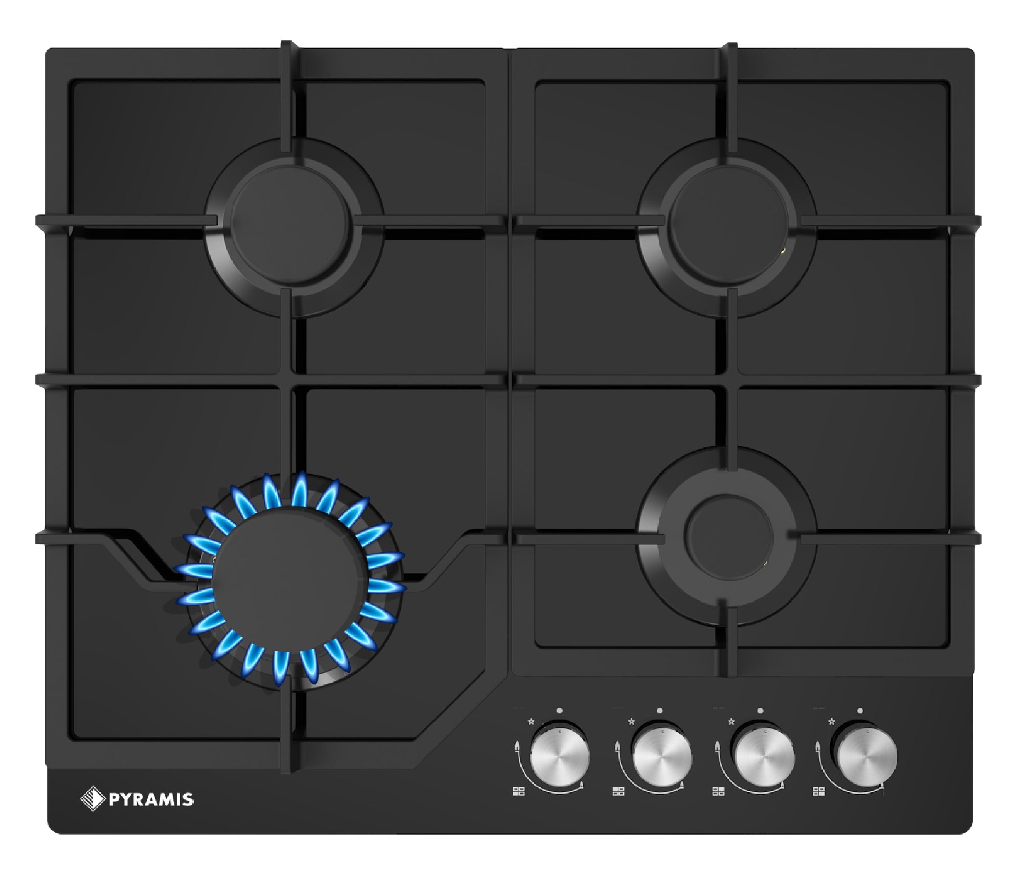 Plita gaz Pyramis 60PG 6601 Black Glass si Fonta
