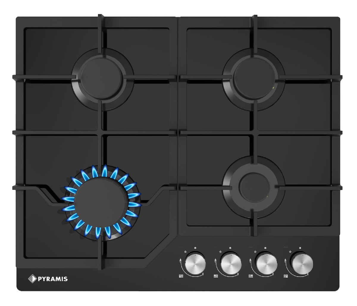 Plita gaz Pyramis 60PG 6601 Black Glass si Fonta