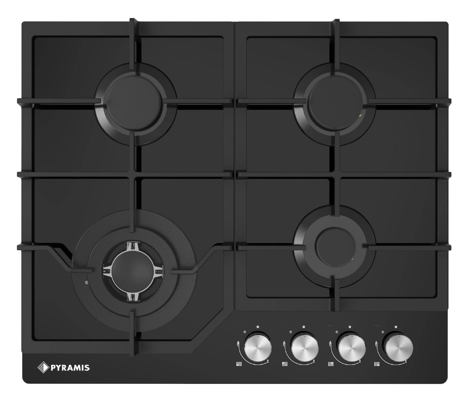 Plita gaz Pyramis 60PG 6611 Black Glass, Wok si Fonta