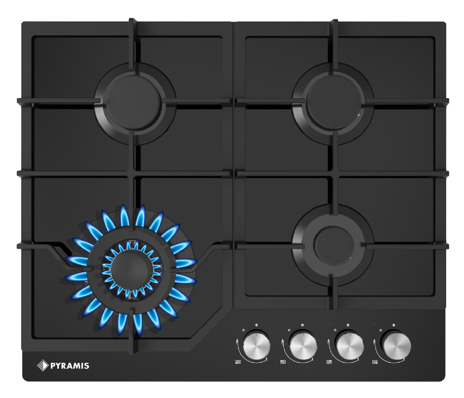 Plita gaz Pyramis 60PG 6611 Black Glass, Wok si Fonta
