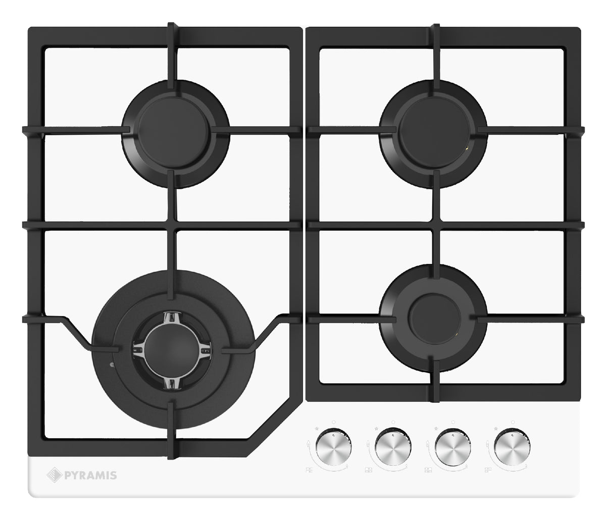 Plita gaz Pyramis 60PG 6612 White Glass, Wok si Fonta