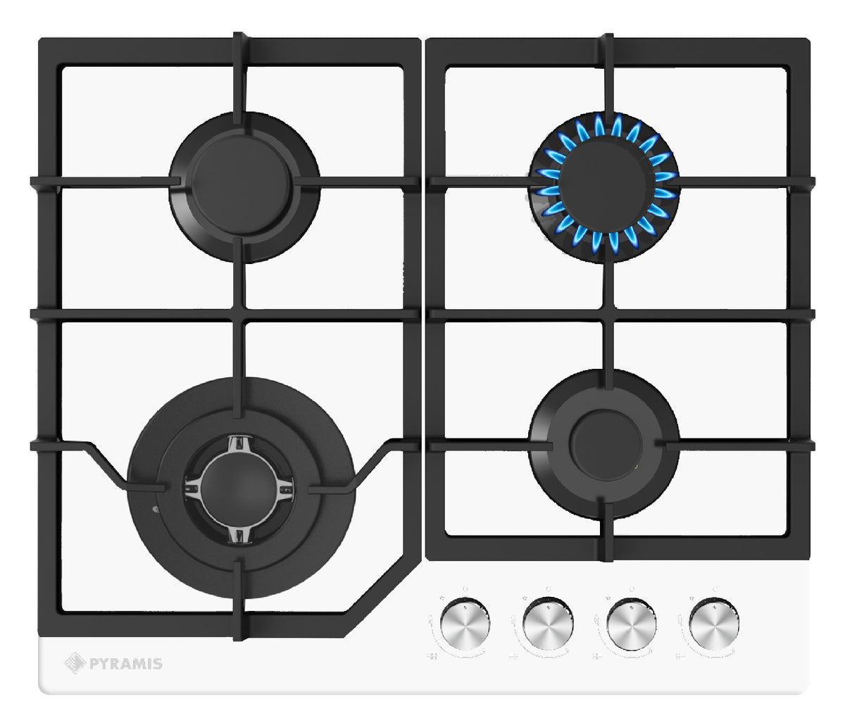 Plita gaz Pyramis 60PG 6612 White Glass, Wok si Fonta