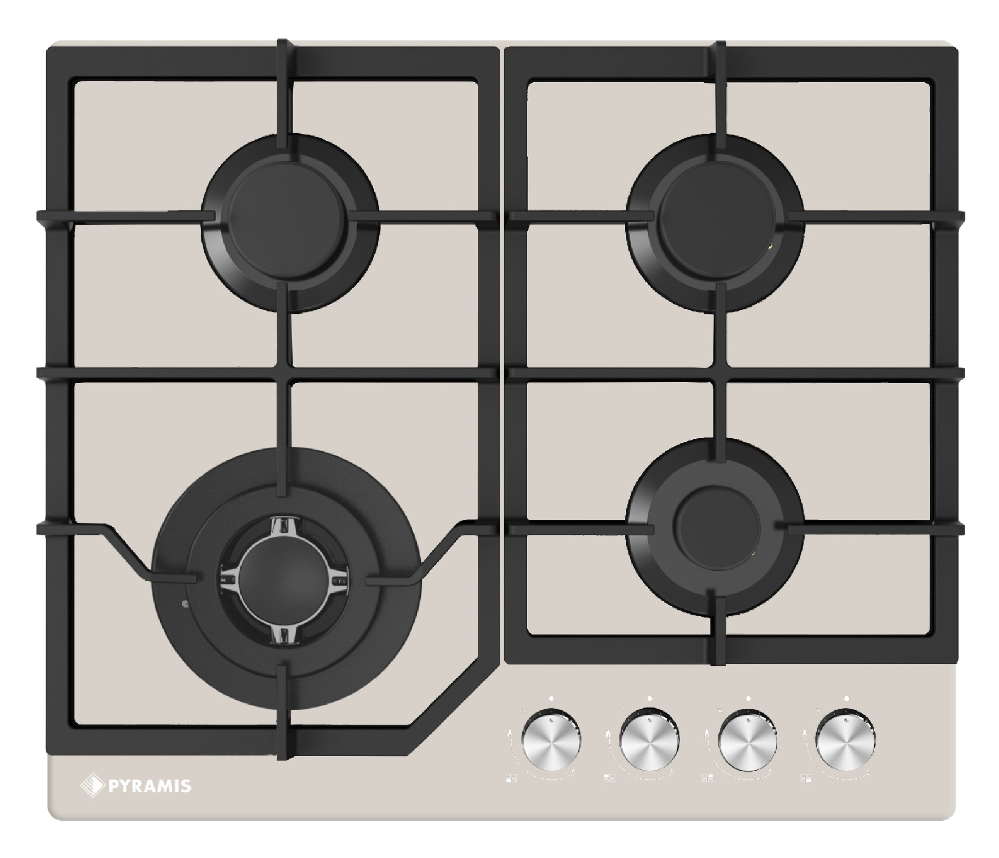 Plita gaz Pyramis 60PG 6613 Beige Glass, Wok si Fonta