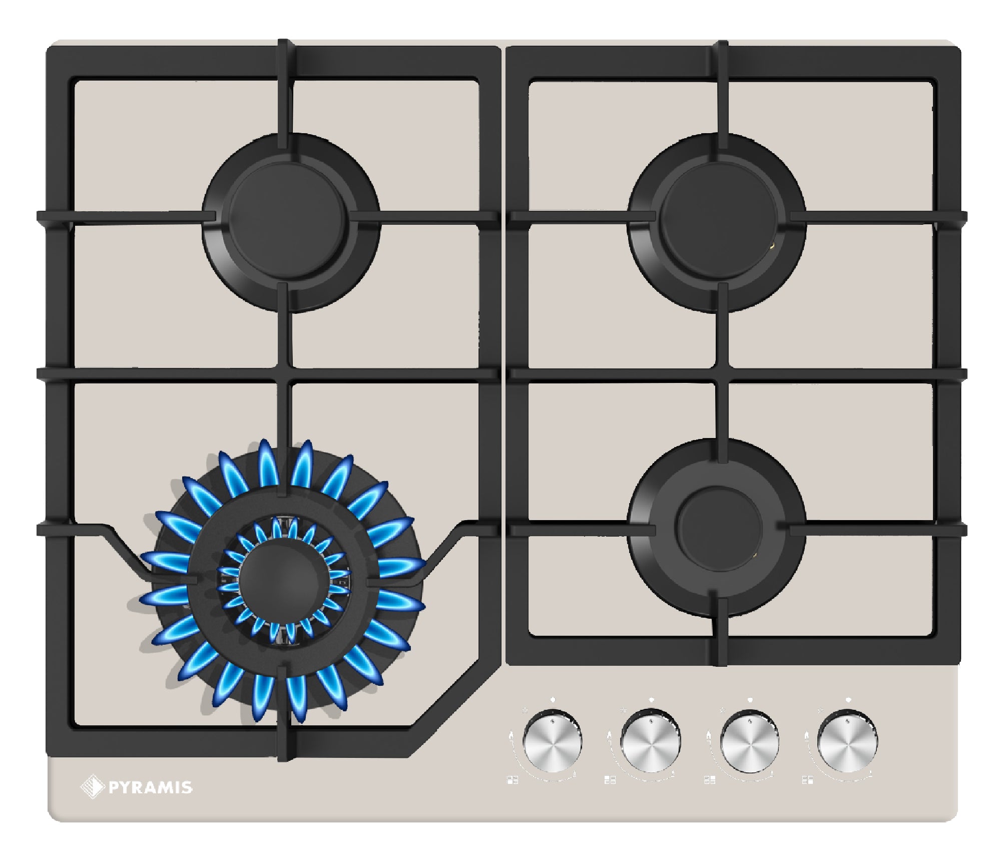 Plita gaz Pyramis 60PG 6613 Beige Glass, Wok si Fonta