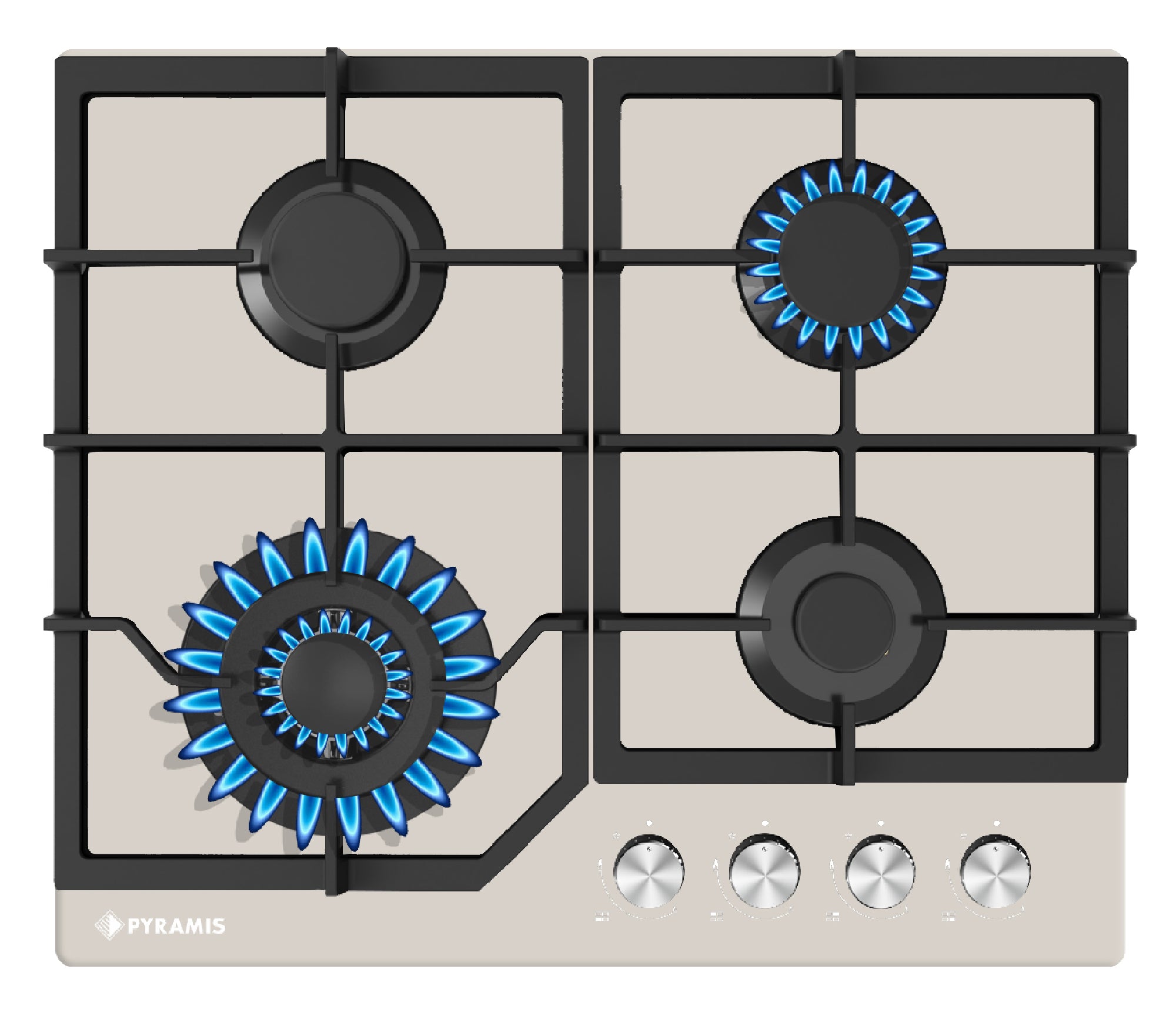 Plita gaz Pyramis 60PG 6613 Beige Glass, Wok si Fonta
