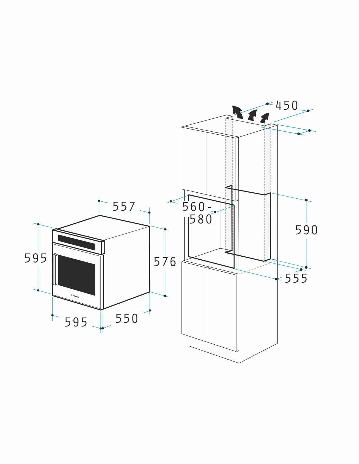 Cuptor electric Pyramis 6OIN BO173V Black Glass & Inox