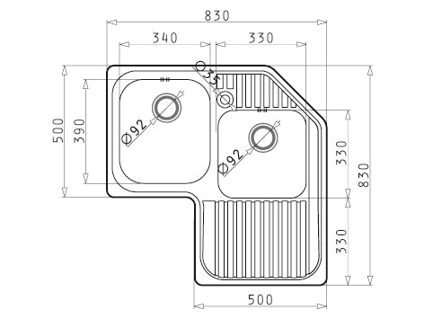 Chiuveta Inox CELESTE  83x83 2B 1D ST LN