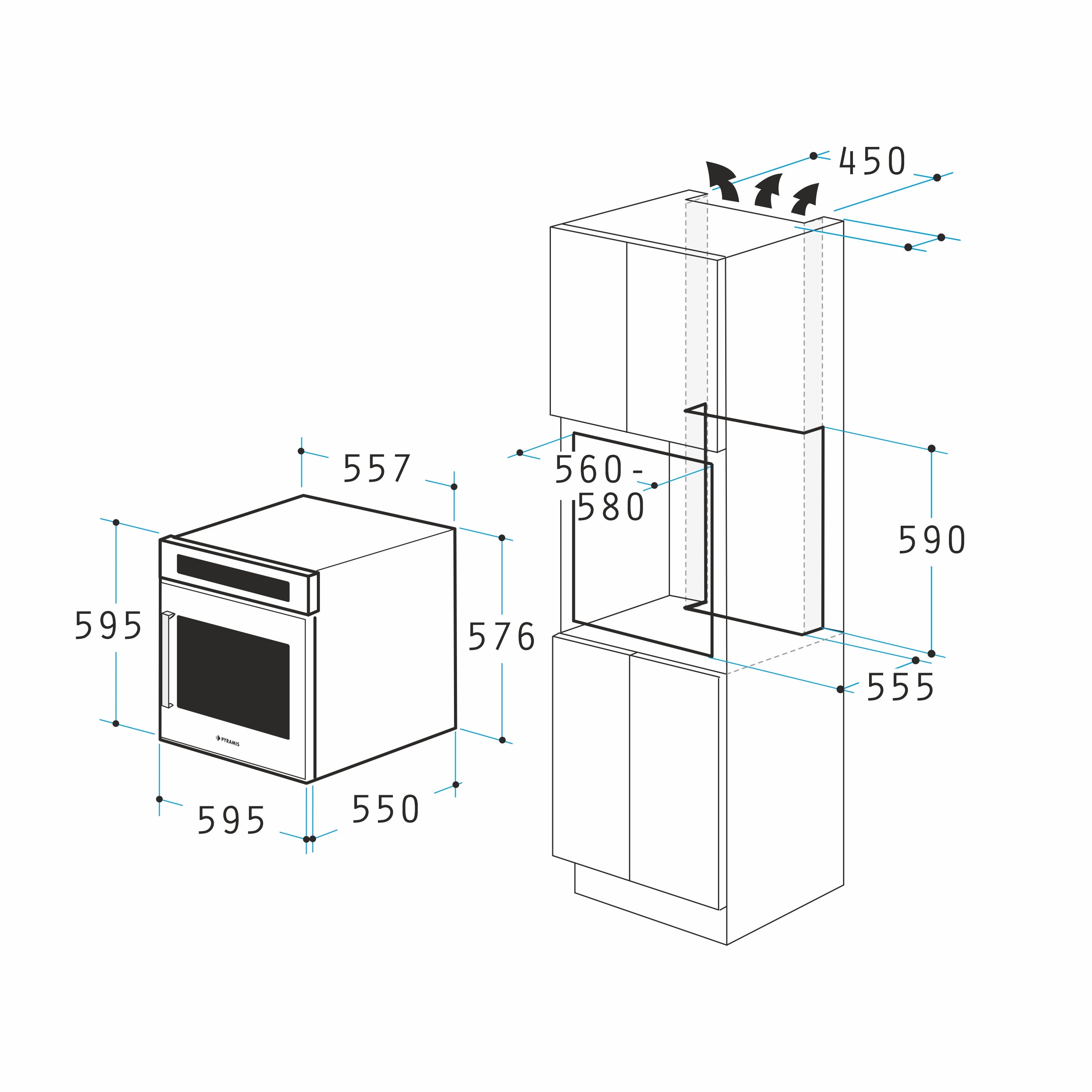 Cuptor electric Pyramis 60IN 2051 PP Grey Glass