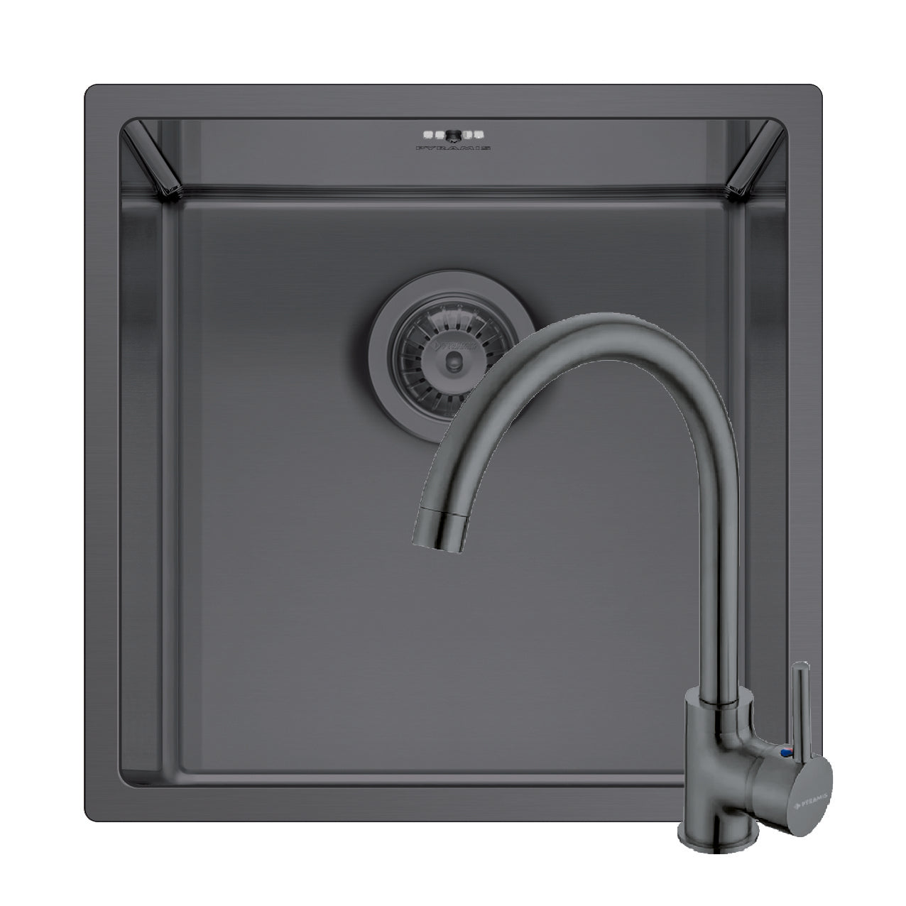 Set chiuveta inox ASTRIS COLORA 40x40 1B si baterie ECO BELLO Gun Metal