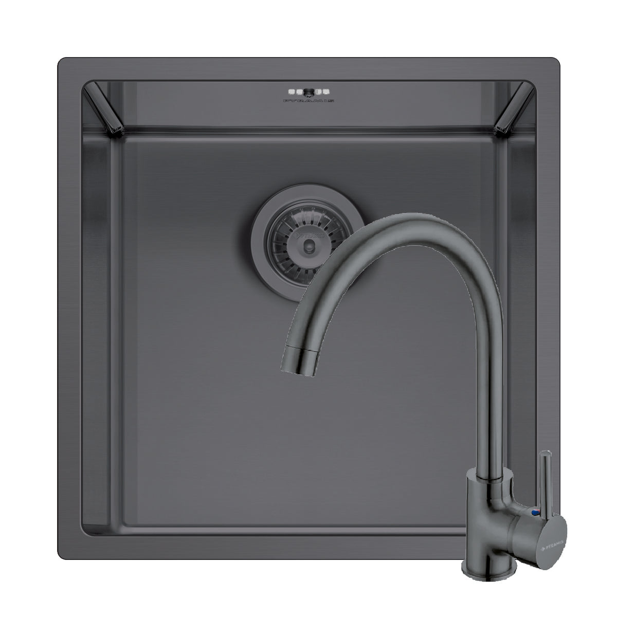 Set chiuveta inox ASTRIS COLORA 40x40 1B si baterie ECO BELLO Gun Metal
