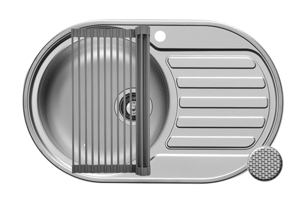 Set chiuveta inox SR MINI 1B1D ST si suport multifunctional ROLL UP