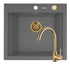Set chiuveta granit SIROS 57x51,5 1B Grey si baterie ECO BELLO Gold