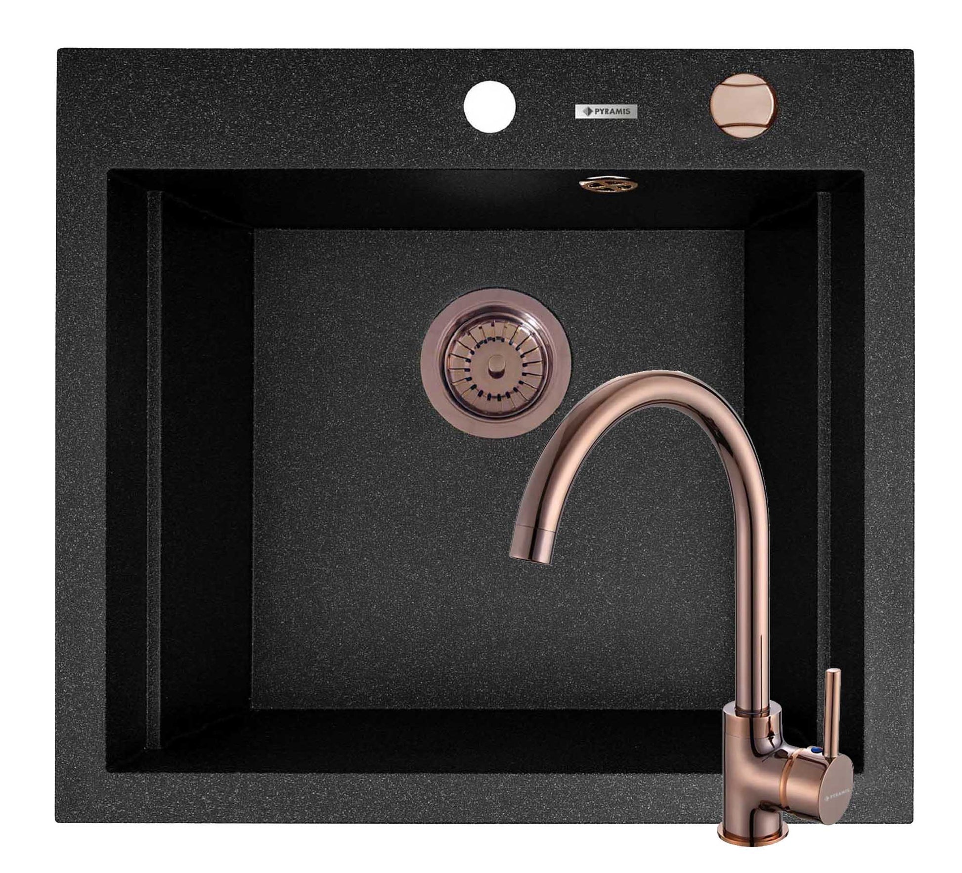 Set chiuveta granit SIROS 57x51,5 1B Black si baterie ECO BELLO Copper