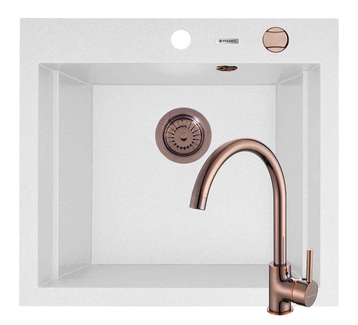 Set chiuveta granit SIROS 57x51,5 1B White si baterie ECO BELLO Copper