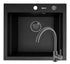 Set chiuveta granit SIROS 57x51,5 1B Black si baterie ECO BELLO Gun Metal