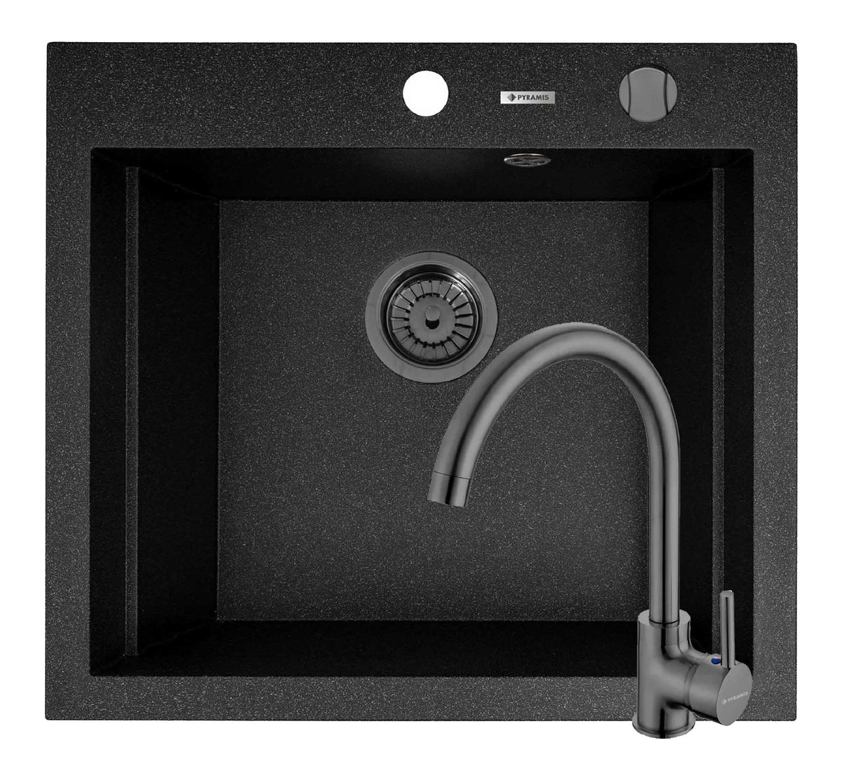 Set chiuveta granit SIROS 57x51,5 1B Black si baterie ECO BELLO Gun Metal