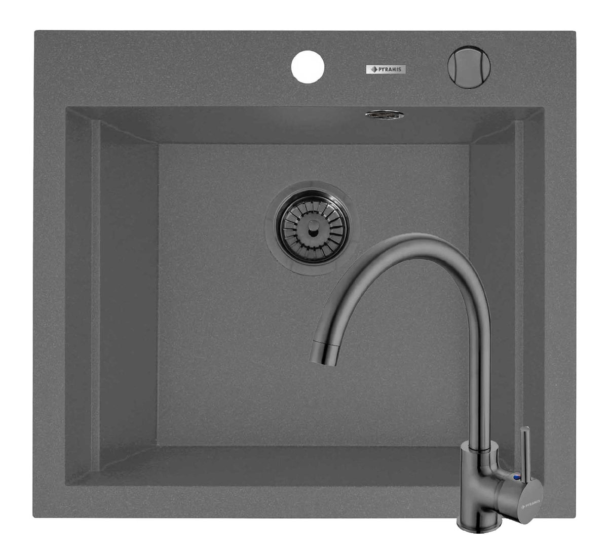 Set chiuveta granit SIROS 57x51,5 1B Grey si baterie ECO BELLO Gun Metal