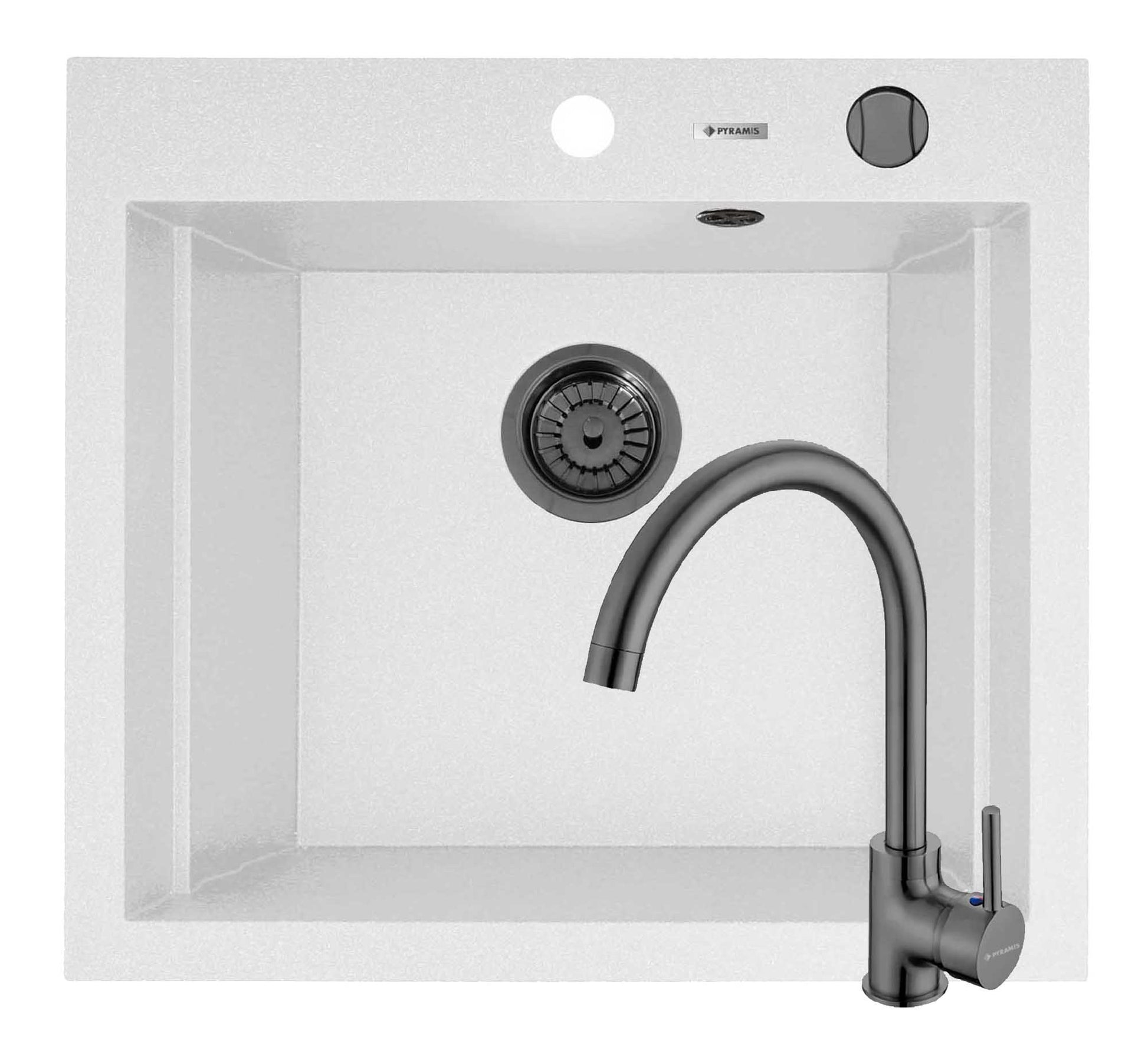 Set chiuveta granit SIROS 57x51,5 1B White si baterie ECO BELLO Gun Metal