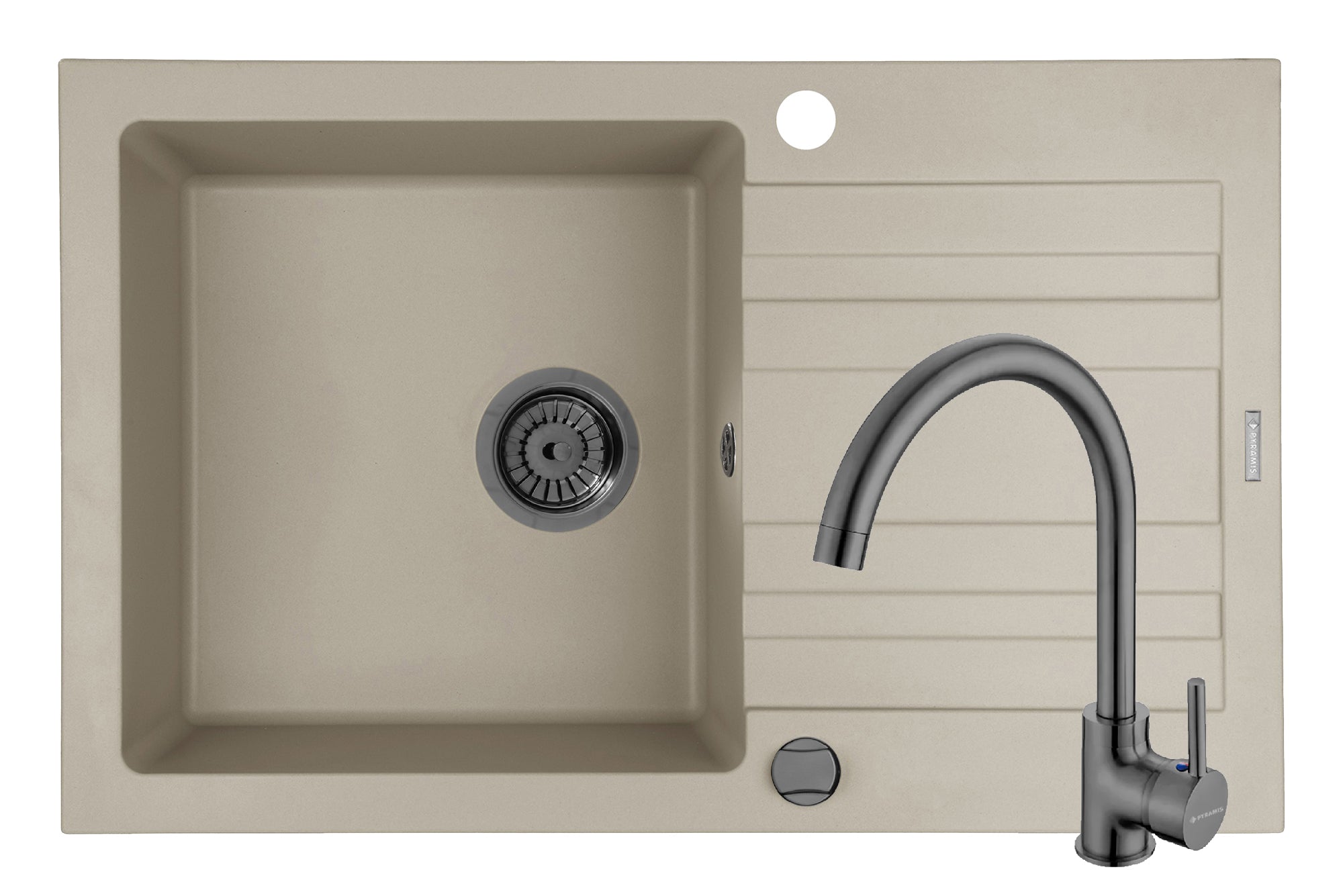 Set chiuveta granit NAXOS 79x50 1B 1D Beige si baterie ECO BELLO Gun Metal