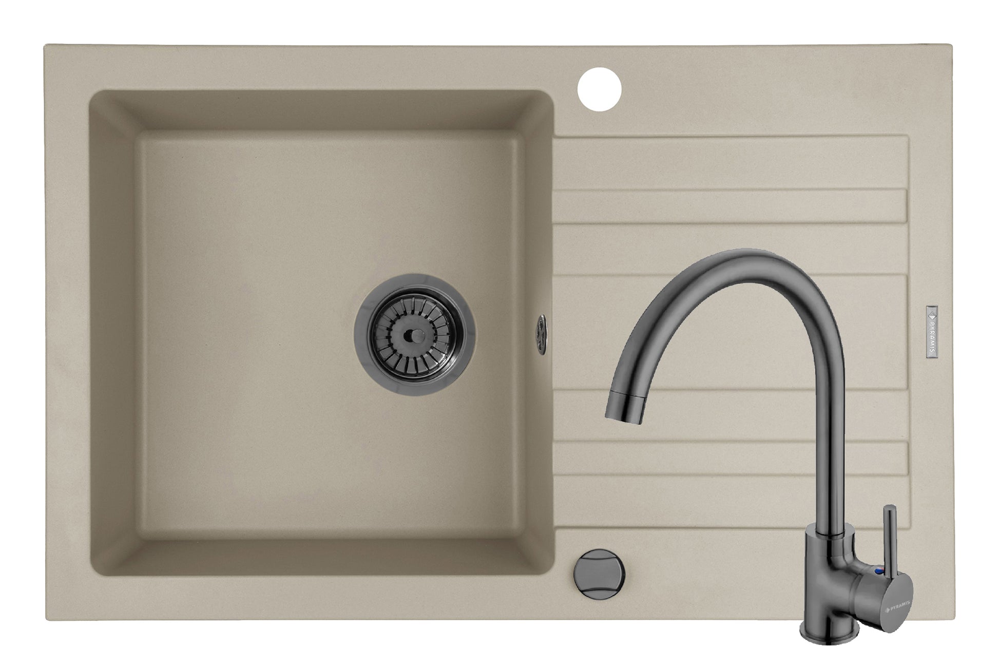 Set chiuveta granit NAXOS 79x50 1B 1D Beige si baterie ECO BELLO Gun Metal