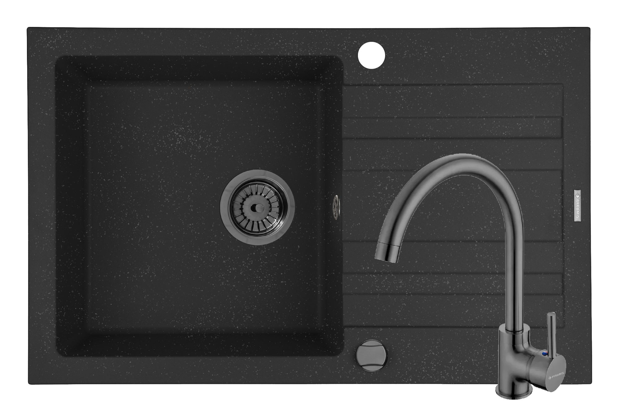 Set chiuveta granit NAXOS 79x50 1B 1D Black si baterie ECO BELLO Gun Metal