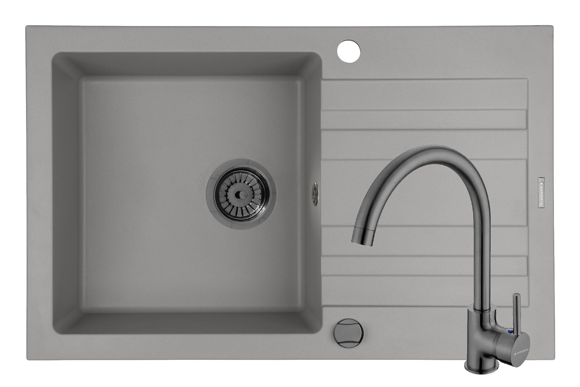 Set chiuveta granit NAXOS 79x50 1B 1D Grey si baterie ECO BELLO Gun Metal