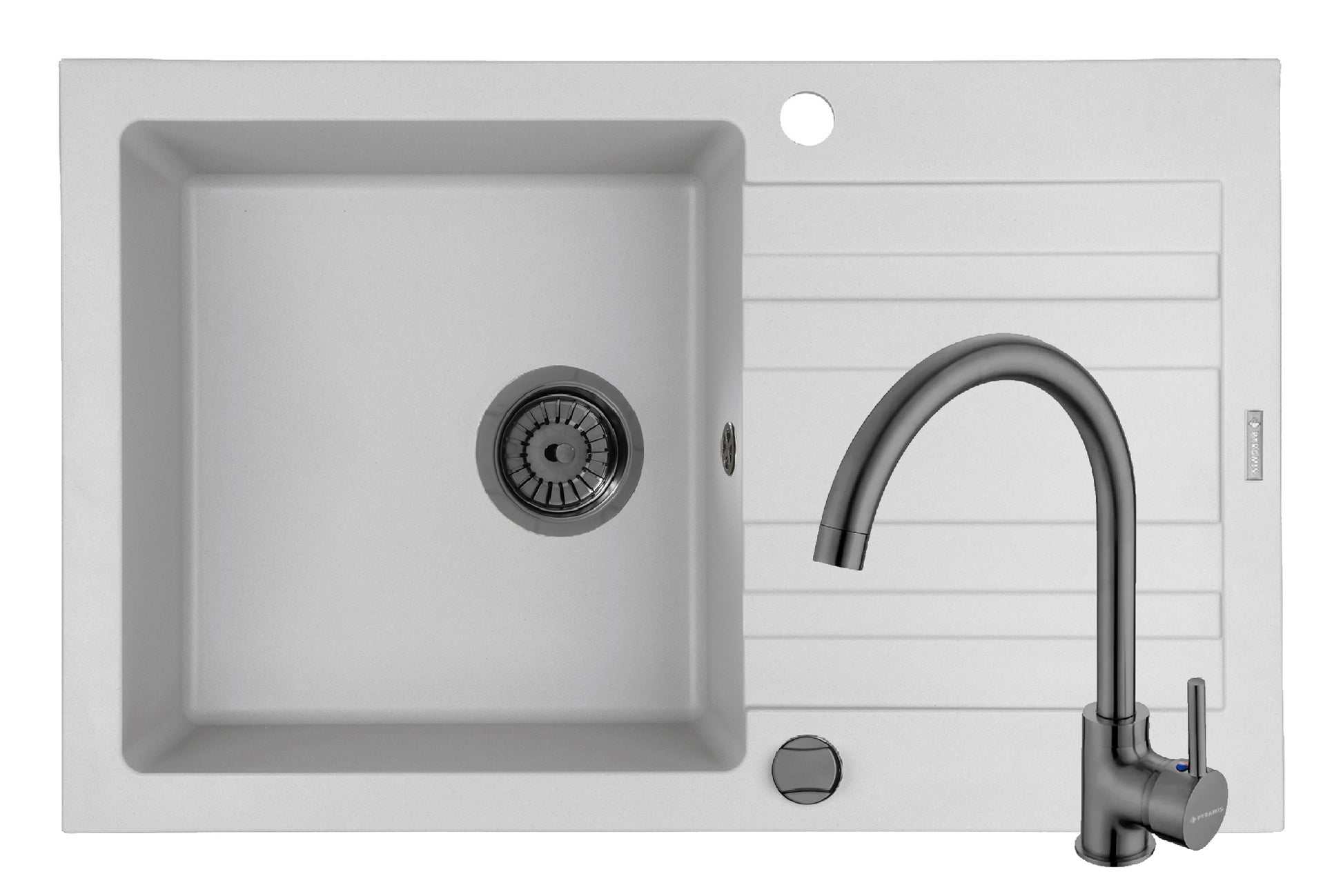 Set chiuveta granit NAXOS 79x50 1B 1D White si baterie ECO BELLO Gun Metal