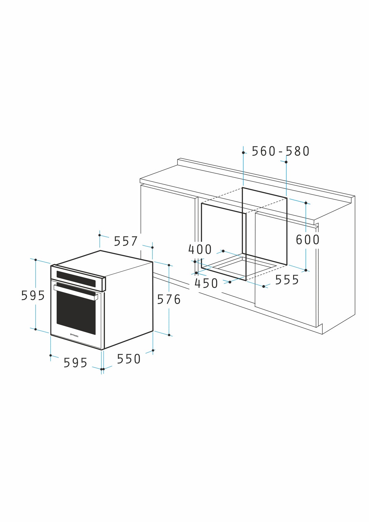 Cuptor electric Pyramis PO78010008SIX Black Glass si Inox