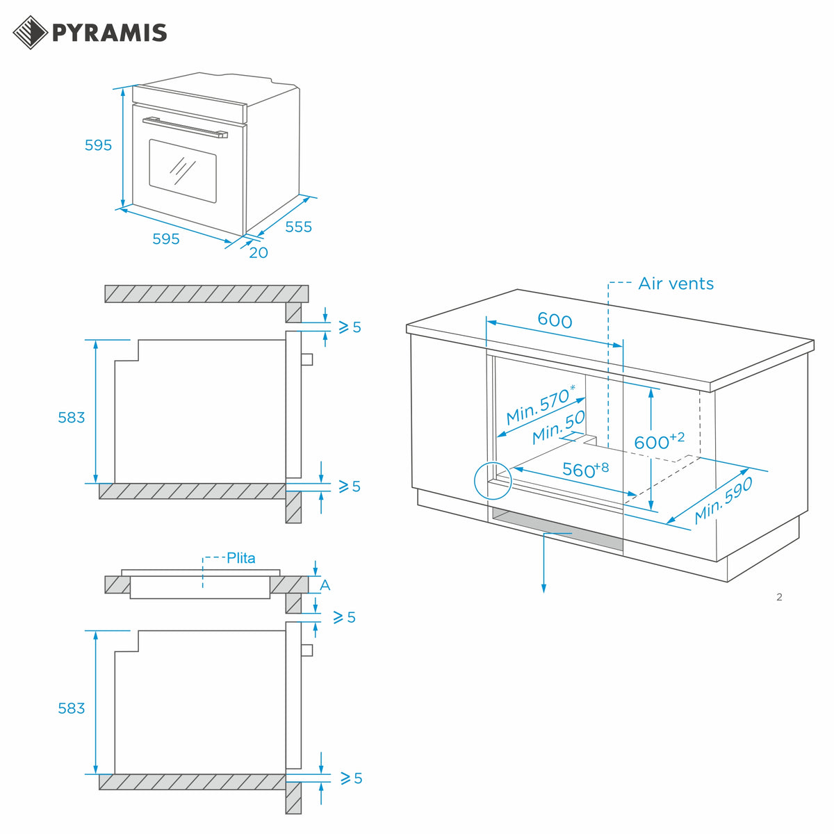 Cuptor electric Pyramis 60IN 6075 Megalo Black Glass