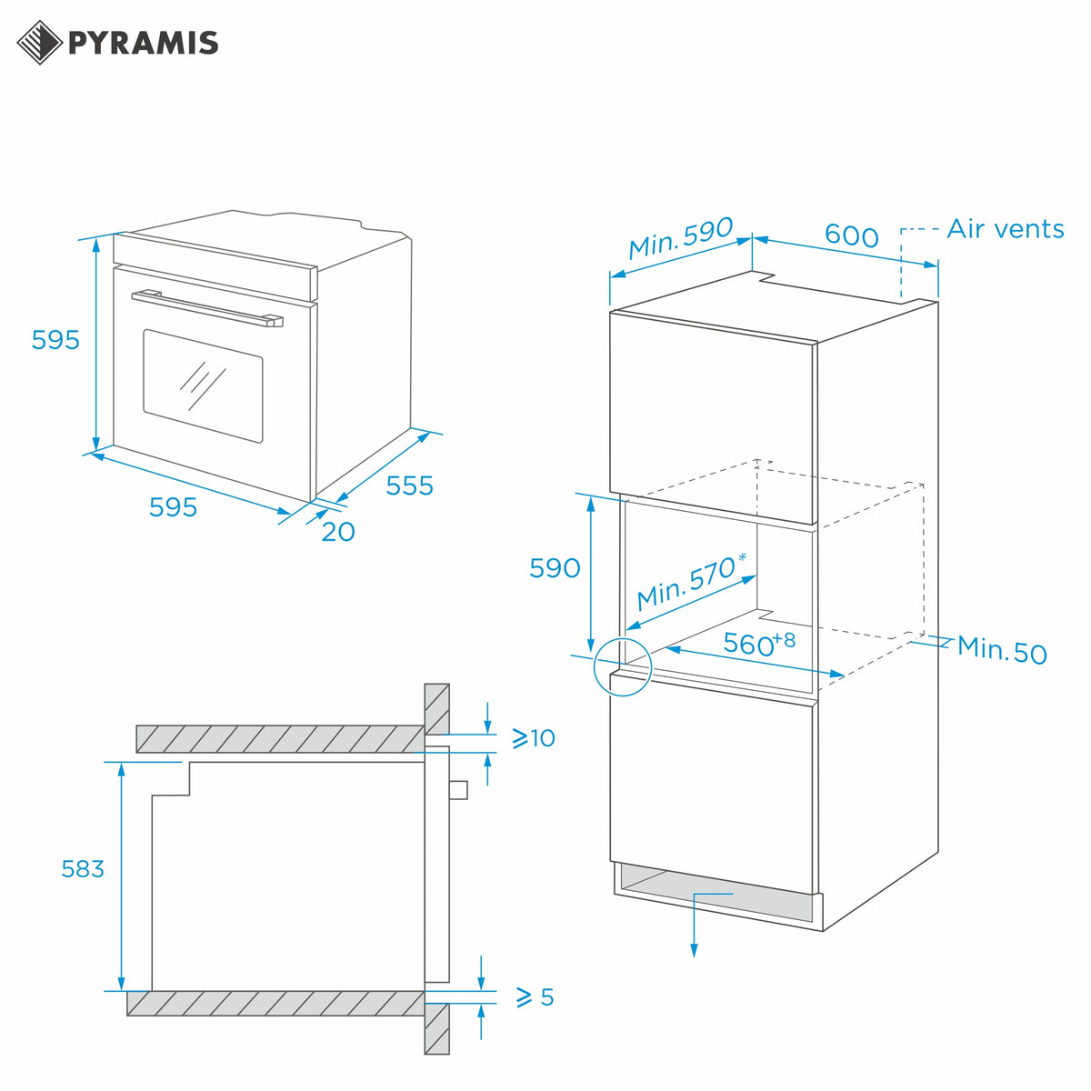 Cuptor electric Pyramis 60IN 6075 Megalo Black Glass