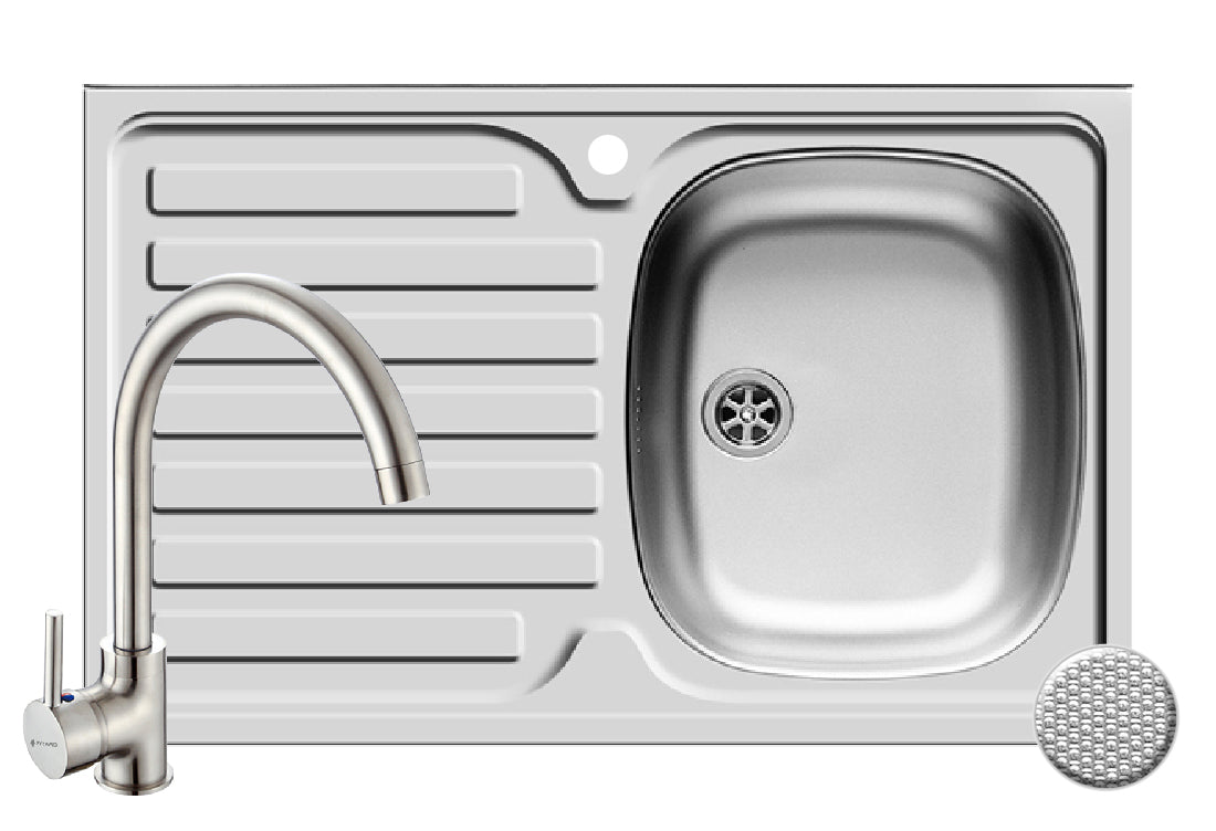 Set chiuveta inox INTL 1B1D DR LN si baterie BELLO crom