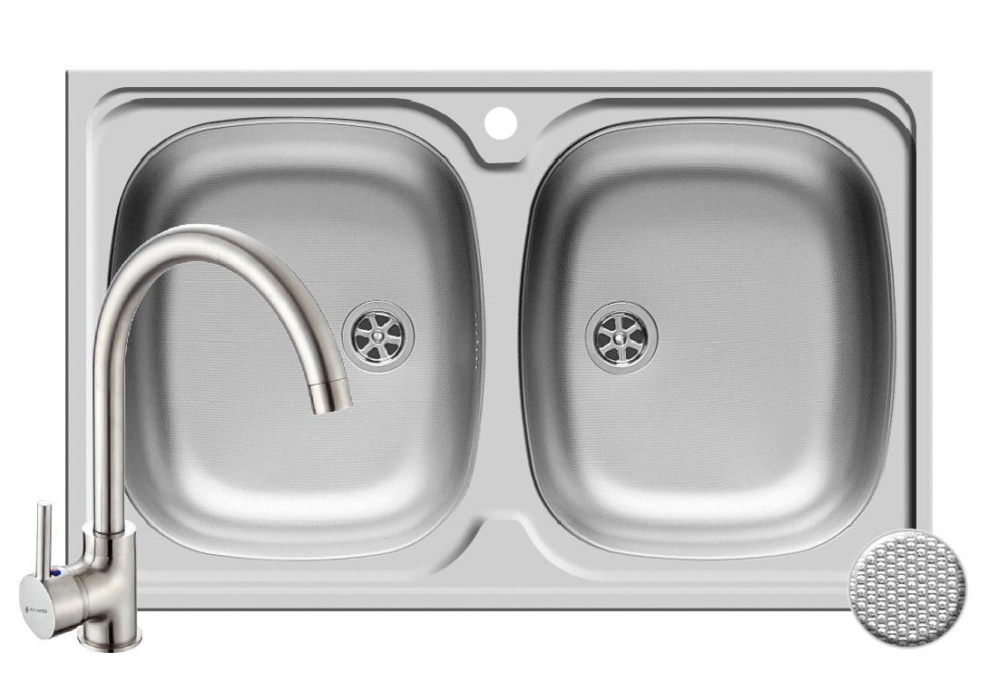 Set chiuveta inox INTL 2B LN si baterie BELLO crom
